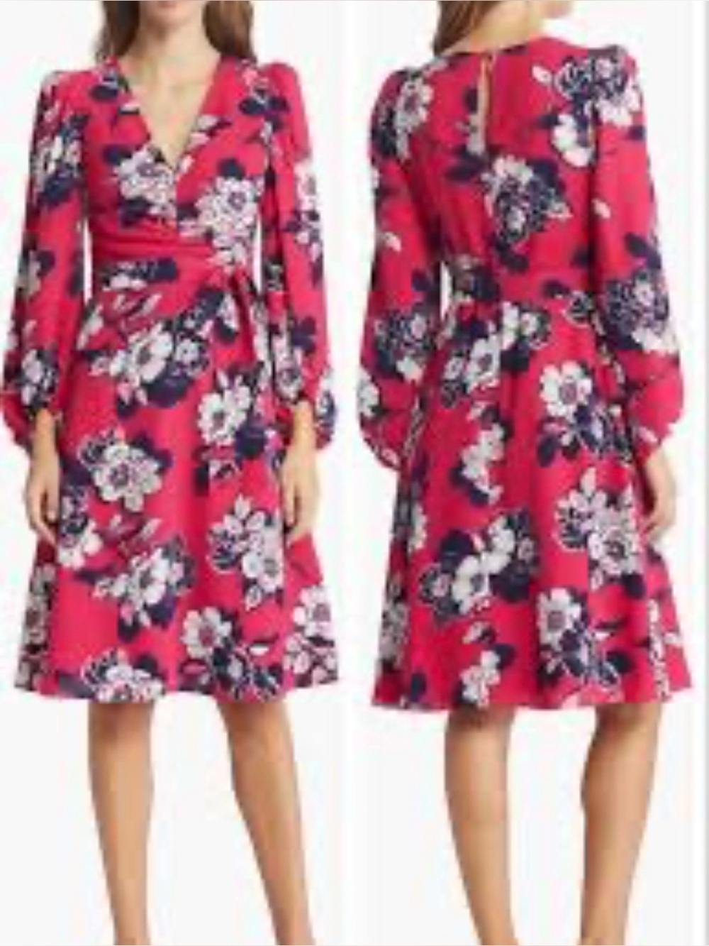New Eliza J ruched floral bracelet sleeve pink plus size shabby chic midi dress